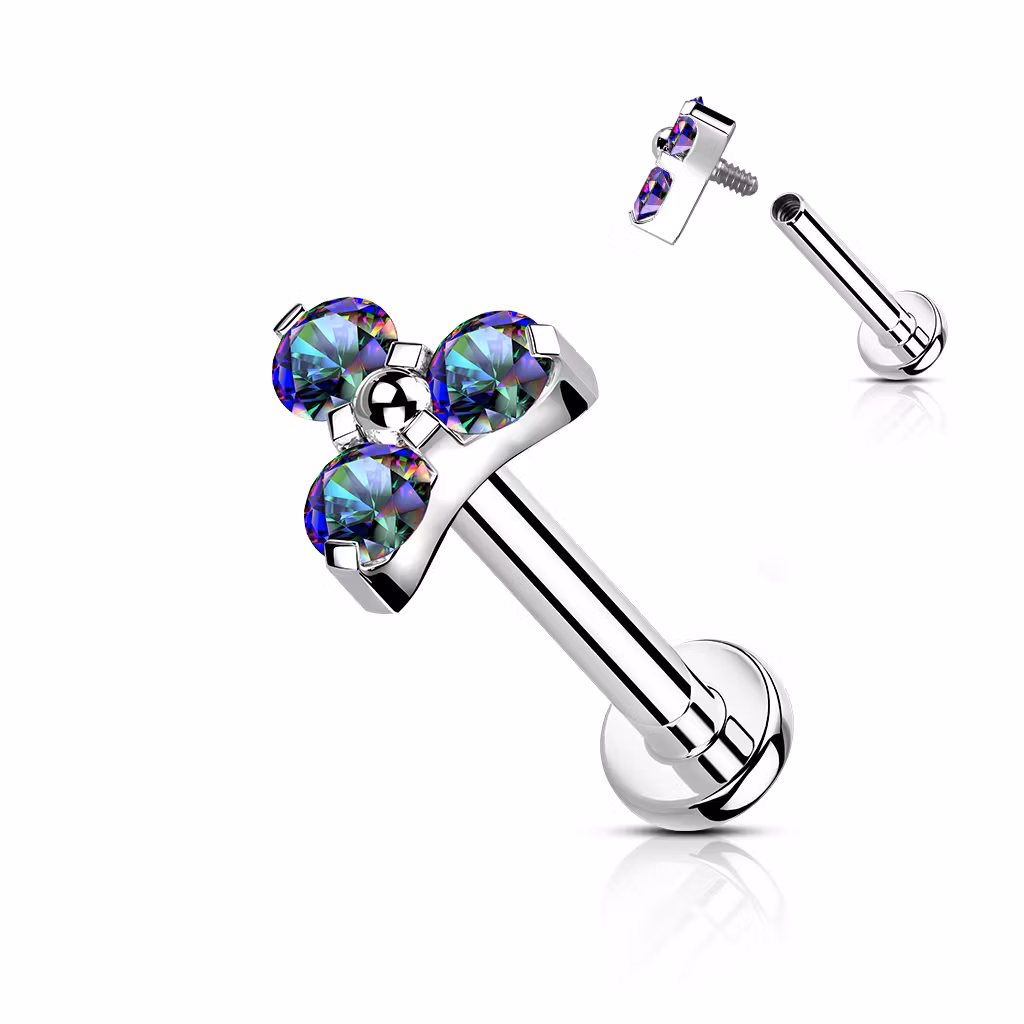 Labret i titanium 1.2mm - Treenighet med vitrail medium cubic zirconia (8mm)