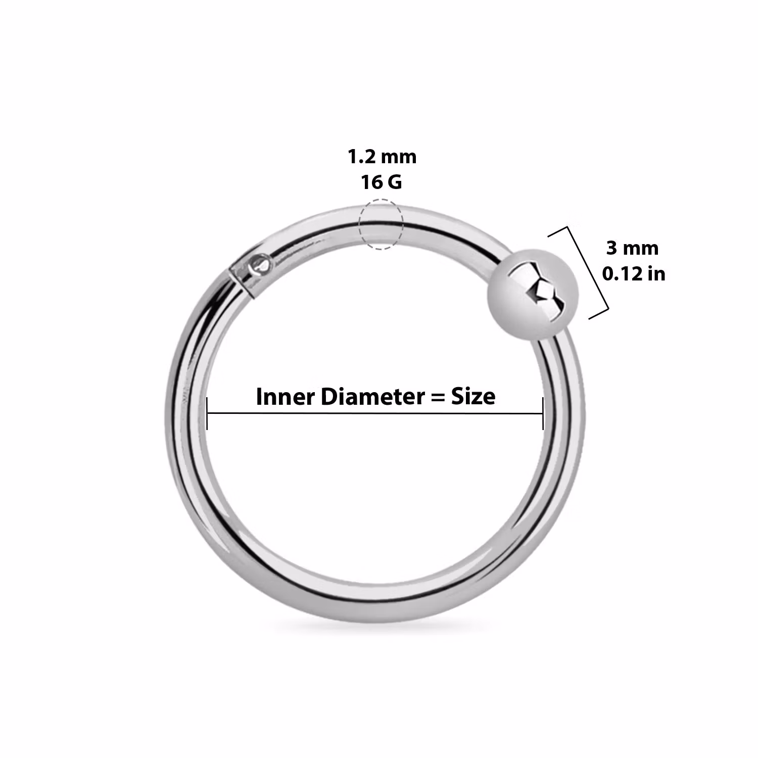 Titanium ring 1.2mm med gångjärn och 3mm kula med CZ