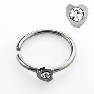 Näsring / Nose hoop 0.8mm med hjärta och klar crystal