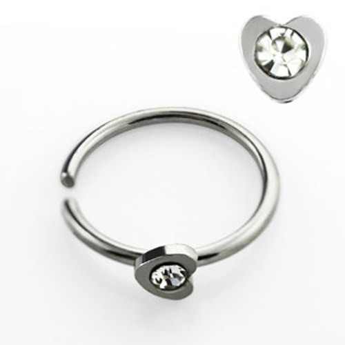 Näsring / Nose hoop 0.8mm med hjärta och klar crystal