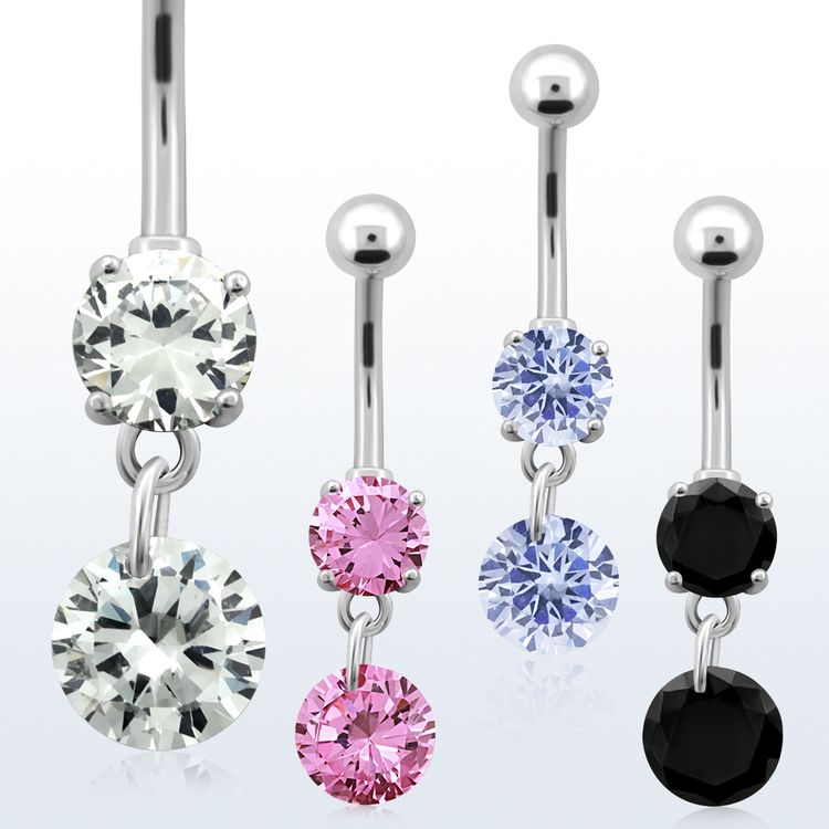 Navelsmycke med hänge - rund cubic zirconia