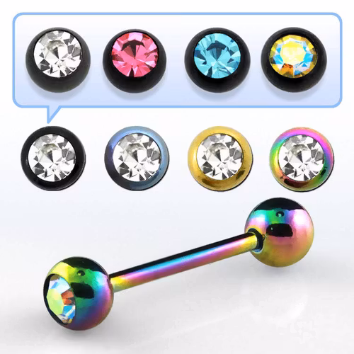 Barbell / tungstav PVD-pläterad kirurgiskt stål 1.6mm med 6mm crystalkula