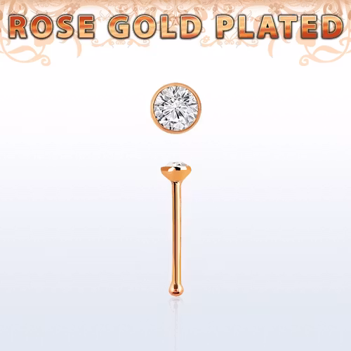 Roséguldpläterad näspin "nose bone" 2mm crystal