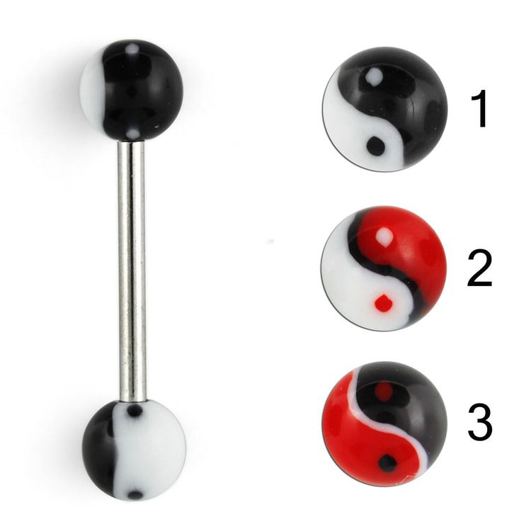 Tungpiercing / Barbell med Yin-Yang
