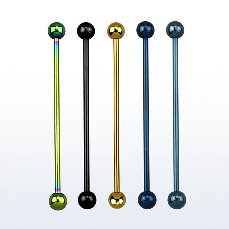 Industrial barbell i PVD-pläterad kirurgiskt stål 1.2mm med 4mm kulor