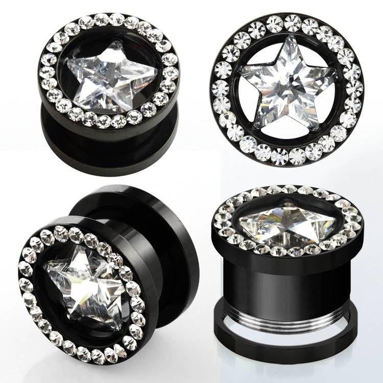 Svarteloxerad tunnel med CZ Stjärna och crystals