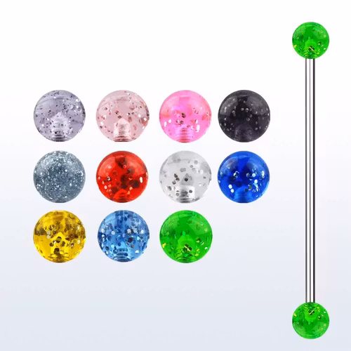 Industrial Barbell 1.6mm med 5mm glitterkulor