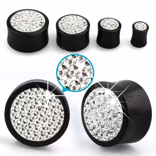 Areng Wood Träplugg med crystals