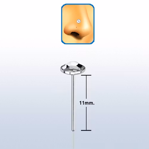 Näspin i 925-silver 0.6mm "böj själv" med 3mm klar crystal