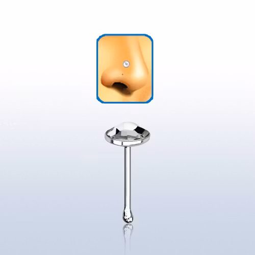 Näspin i 925-silver 0.6mm "nose bone" med 3mm klar crystal