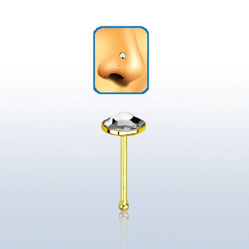 Näspin i guldpläterad 925-silver 0.6mm "nose bone" med 3mm klar crystal