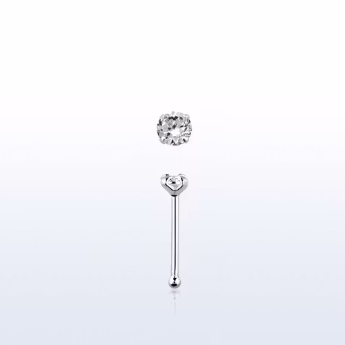 Näspin i 925-silver 0.6mm "nose bone" 1.3mm crystal
