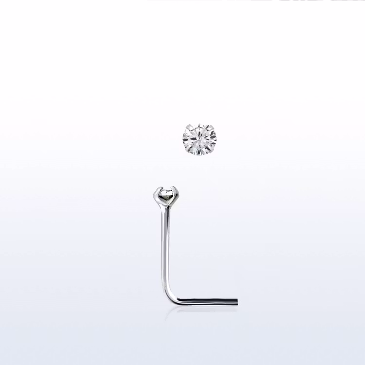 Näspin i 925-silver 0.6mm L-böjd med 1.25mm "prong-set" crystal