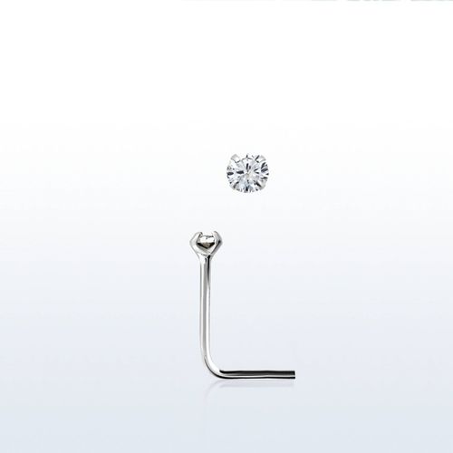 Näspin i 925-silver 0.6mm L-böjd med 1.25mm "prong-set" crystal