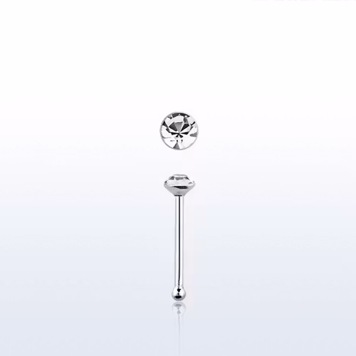 Näspin i 925-silver 0.6mm "nose bone" 1.25mm crystal