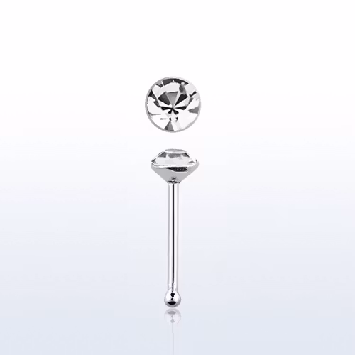 Näspin i 925-silver 0.6mm "nose bone" 2.5mm crystal