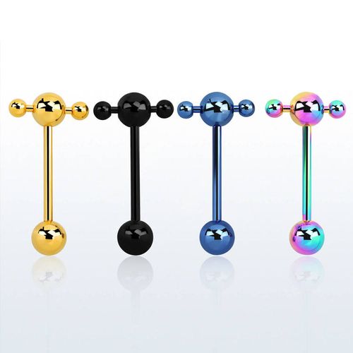 Barbell i PVD-pläterad 316L kirurgiskt stål 1.6mm med 6mm kulor och spinner barbell