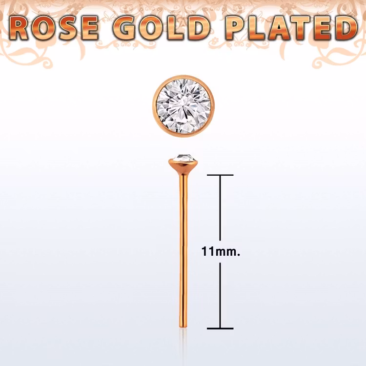 Näspin 0.6mm i roséguldpläterad 925-silver "böj själv" med 1.5mm crystal