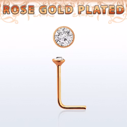 Näspin 0.6mm i roséguldpläterad 925-silver L-böjd med 1.5mm crystal
