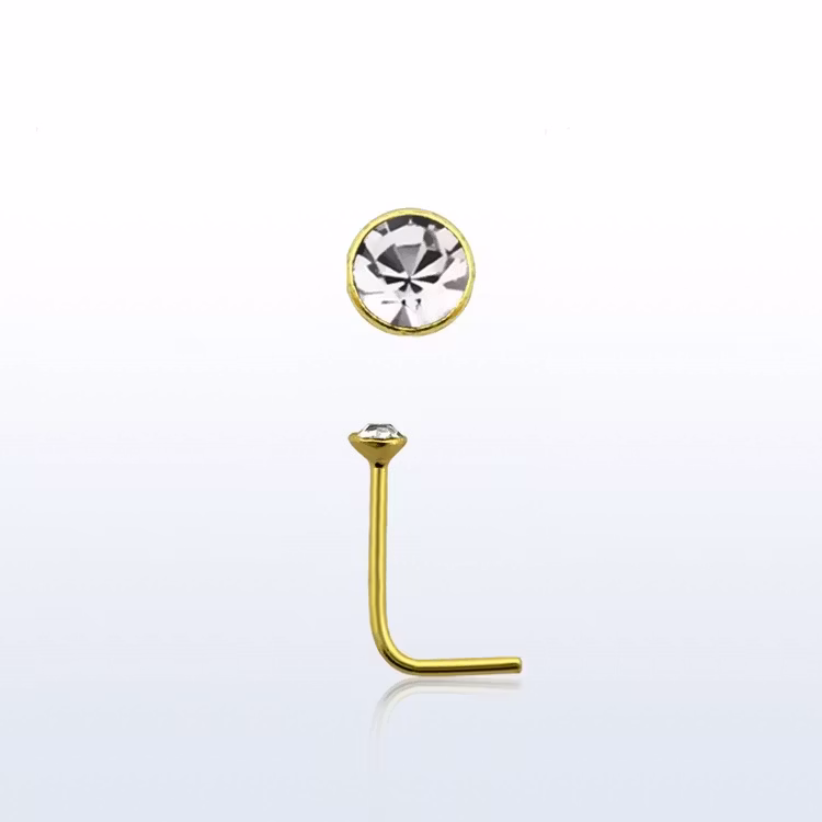 Näspin 0.6mm i guldpläterad 925-silver L-böjd med 1.5mm CZ
