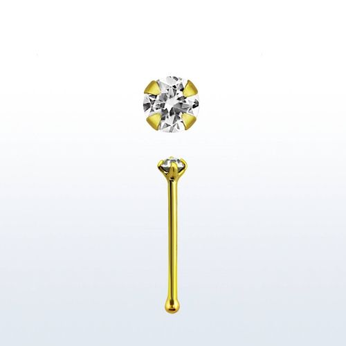 Näspin 0.6mm i guldpläterad 925-silver "nose bone" med 1.5mm CZ