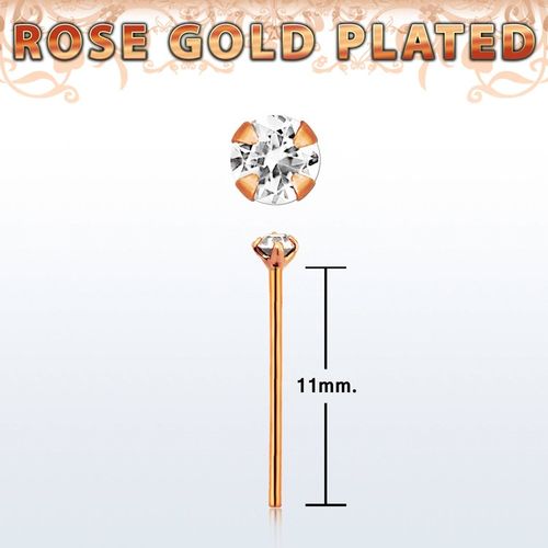 Näspin 0.6mm i roséguldpläterad 925-silver "böj själv" med 1.5mm klar crystal