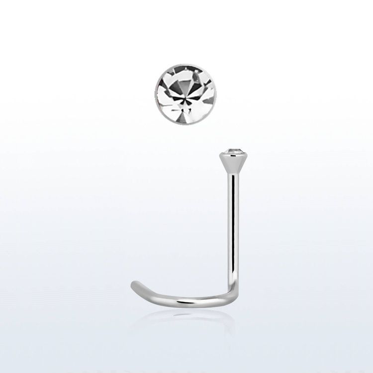 Näspin "Nose Screw" 1mm med 2mm "bezel-set" klar crystal