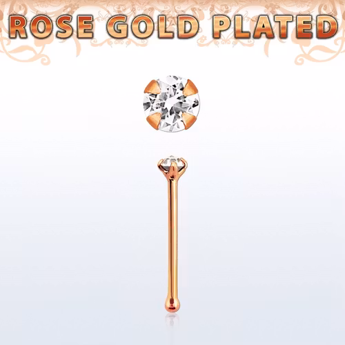 Näspin 0.6mm i roséguldpläterad 925-silver "nose bone" med 1.5mm klar CZ