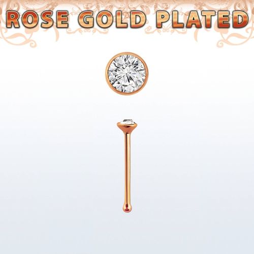 Näspin 0.6mm i roséguldpläterad 925-silver "nose bone" med 1.5mm klar crystal