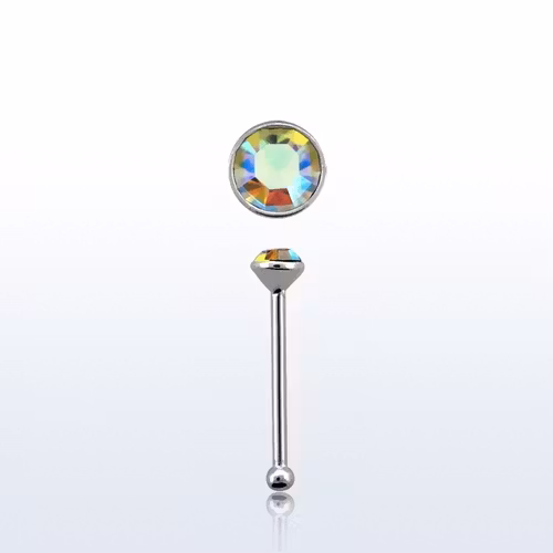 Näspin "Nose bone" 925-silver 0.6mm med 1.5mm flerfärgad crystal