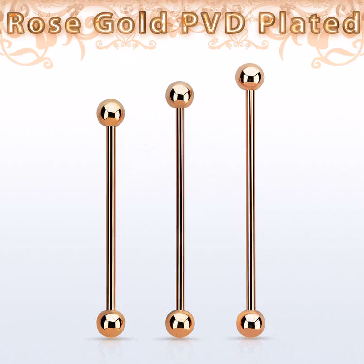 Industrial barbell 1.6mm med 5mm kulor roséguld