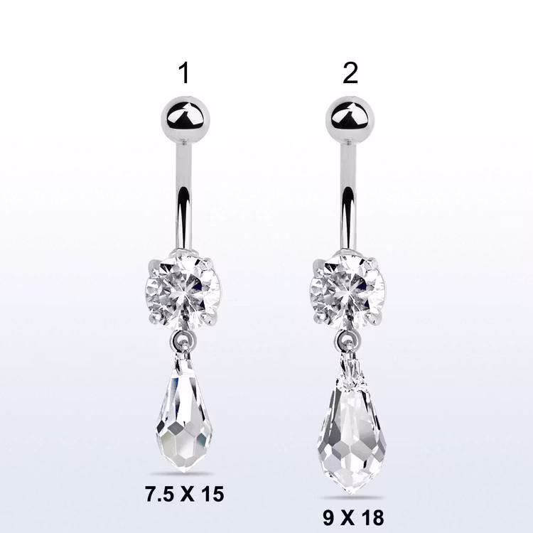 Navelsmycke med cubic zirconia och lång droppformad crystal