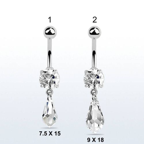 Navelsmycke med cubic zirconia och lång droppformad crystal