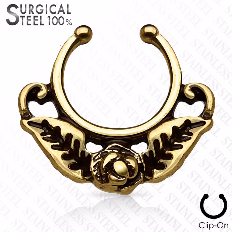 Fake septum / septum hanger rose with leaves