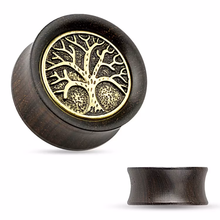 Ebony wood plugg med "Tree of Life"