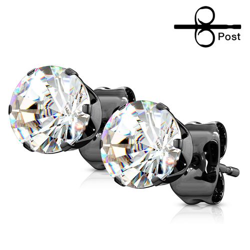 Örhänge svartpläterad med rund cubic zirconia (par)