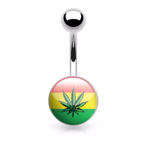 Navelsmycke 1.6mm med logo - "Rasta Marijuanablad"