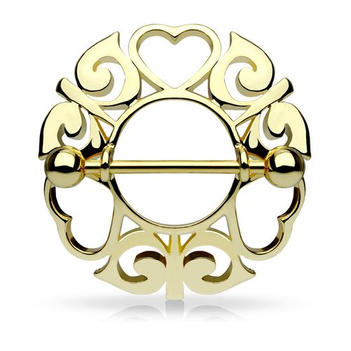 Bröstsmycke - "Hearts" guldpläterad tribalsköld