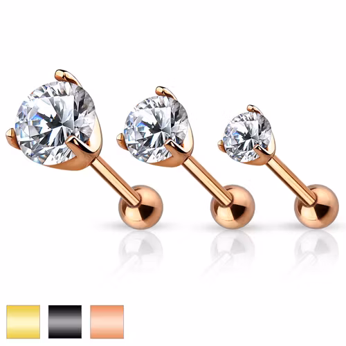 Tragus / helix Barbell med prong-set klar cubic zirconia