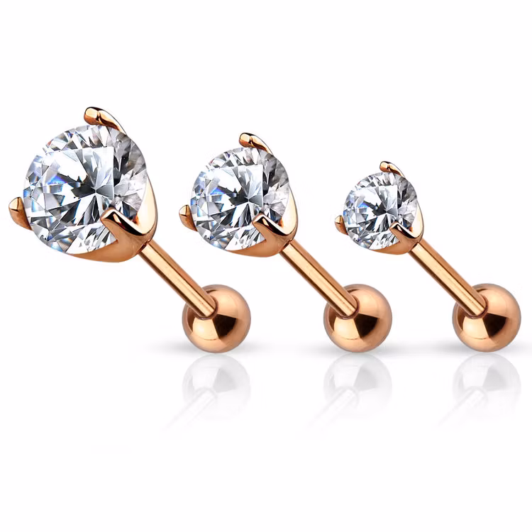 Tragus / helix Barbell med prong-set klar cubic zirconia