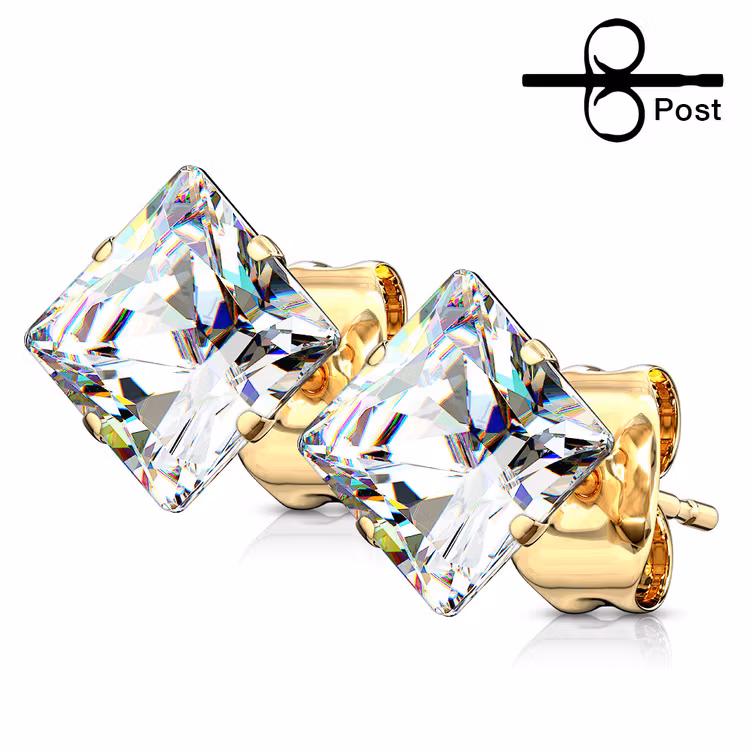 Guldpläterat örhänge "Princess Cut" CZ (Par)