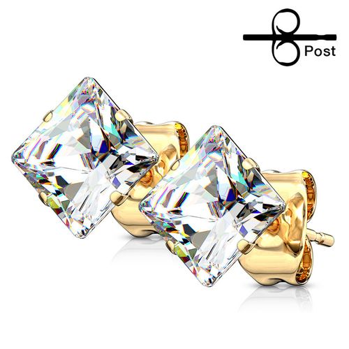 Guldpläterat örhänge "Princess Cut" CZ (Par)