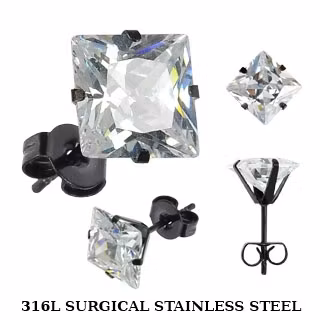 Svartpläterat örhänge "Princess Cut" CZ (Par)