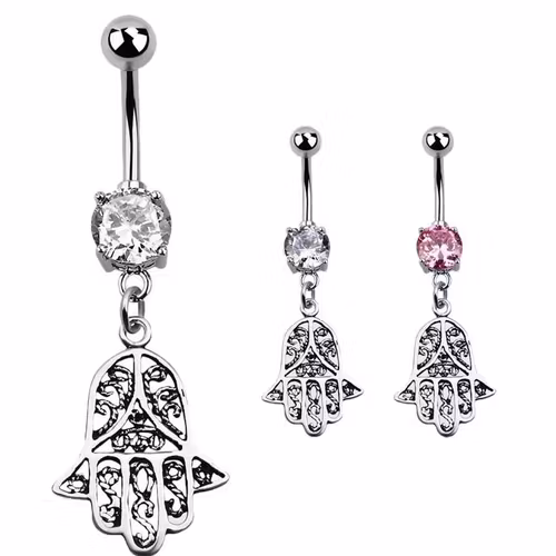Navelsmycke med Hamsa hand i 925 Silver