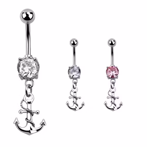 Navelsmycke med ankare i 925 Silver