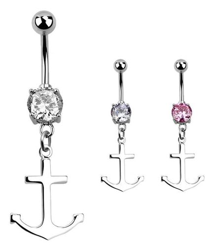 Navelsmycke med ankare i 925 Silver