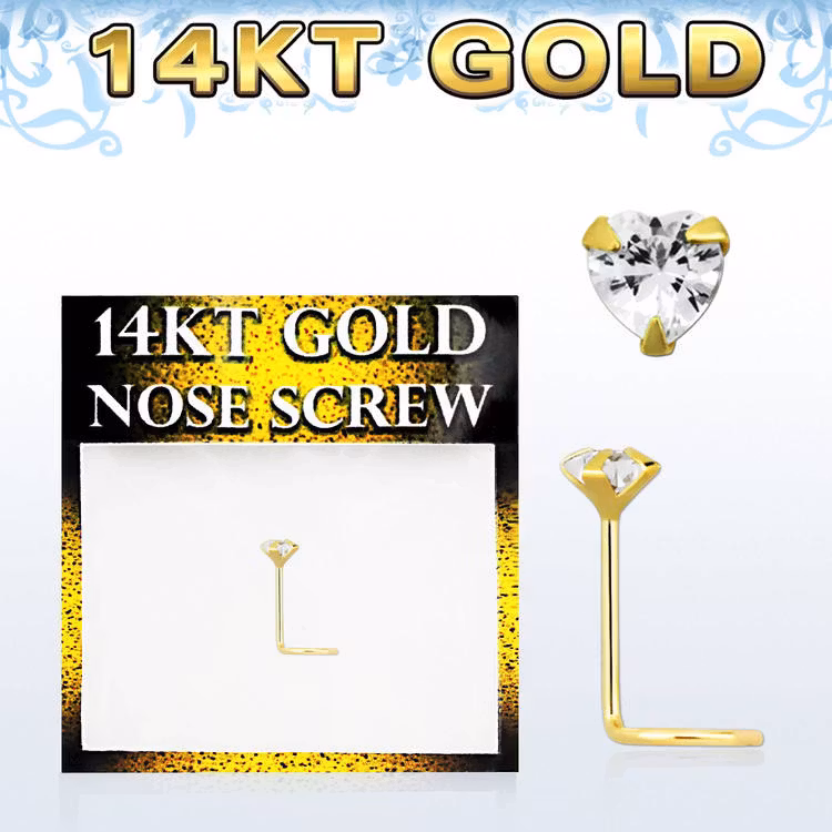 Nässmycke "Nose screw" äkta 14 karat guld med hjärtformad cz sten
