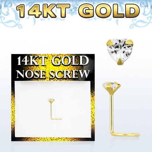 Nässmycke "Nose screw" äkta 14 karat guld med hjärtformad cz sten