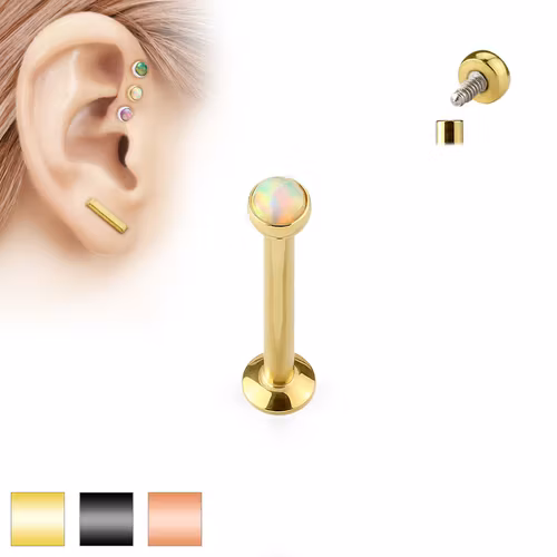 PVD Pläterad Labret / Monroe med platt 2.5mm vit opal