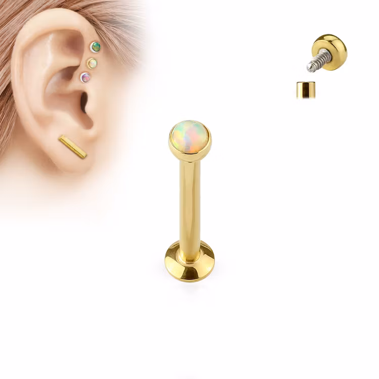 PVD Pläterad Labret / Monroe med platt 2.5mm vit opal